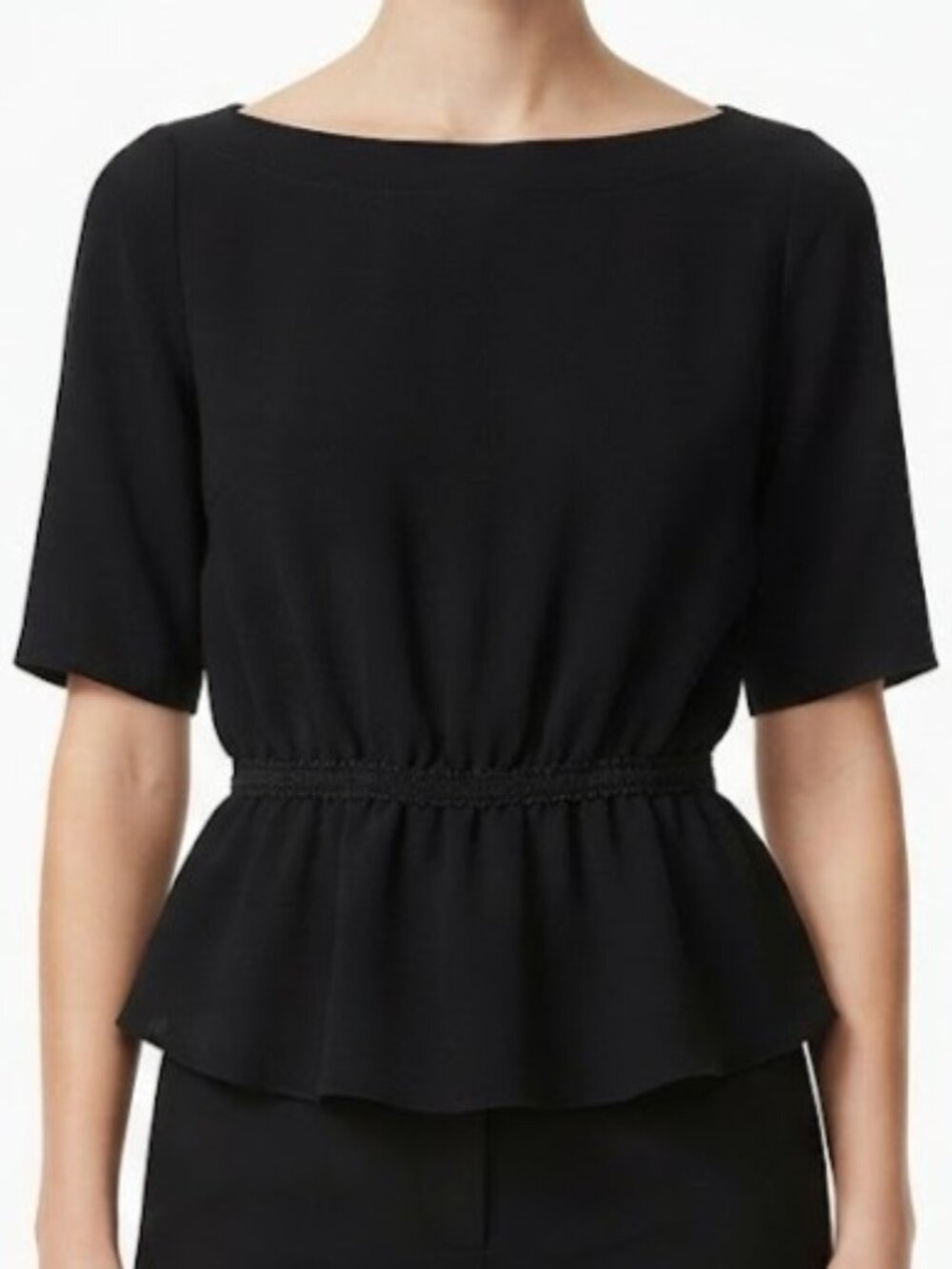 ARITZIA WILFRED Black Short-Sleeve Peplum Waist Top